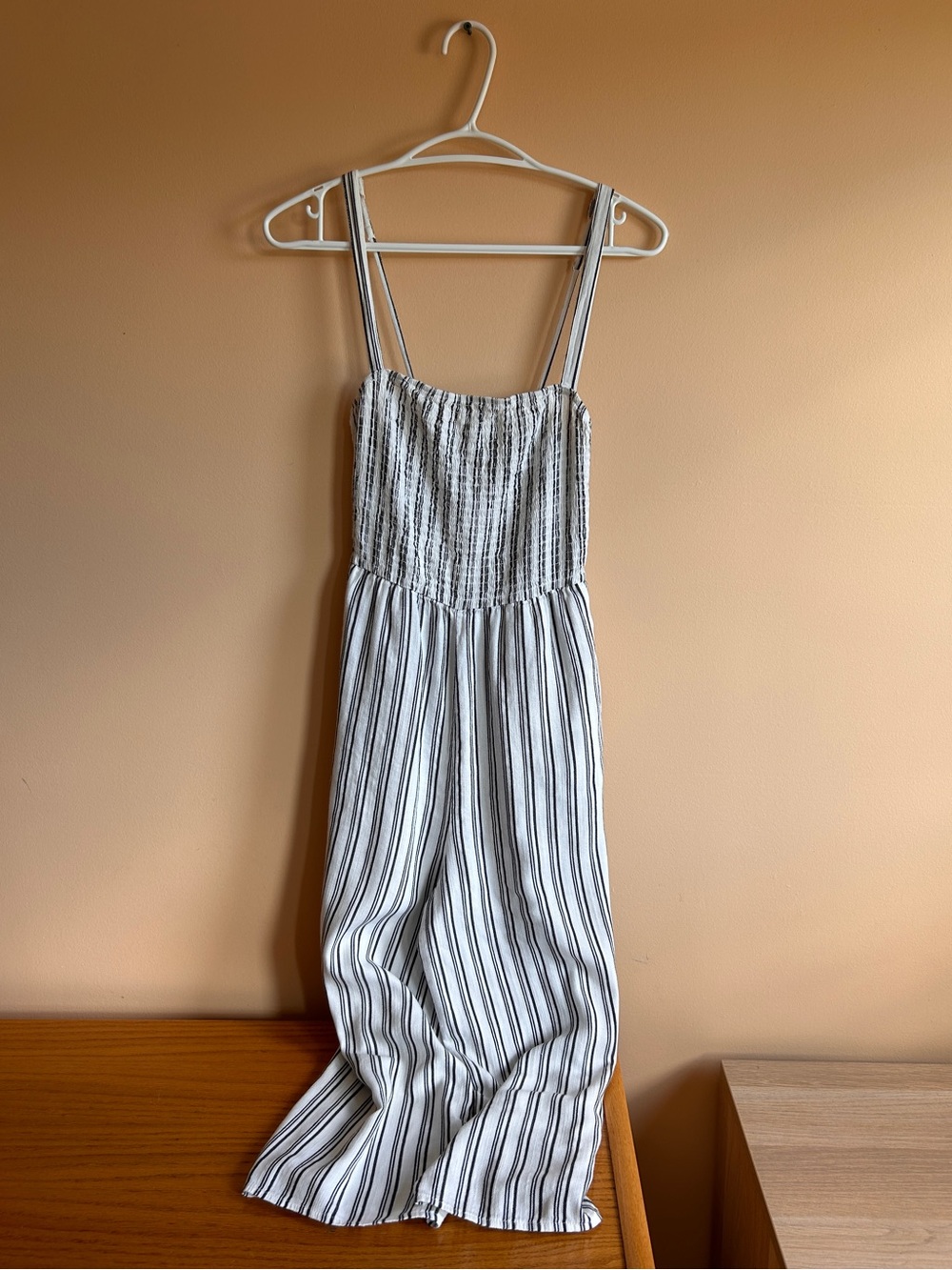 Garage Black and White Striped Smocked Jumpsuit